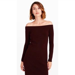 Club Monaco Off-the-shoulder Burgundy Sweater Dress